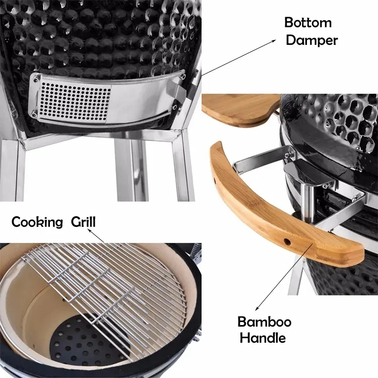 Premium 21-Inch Ceramic Kamado Charcoal Grill with Stainless Steel Components for Outdoor BBQ and Smoking