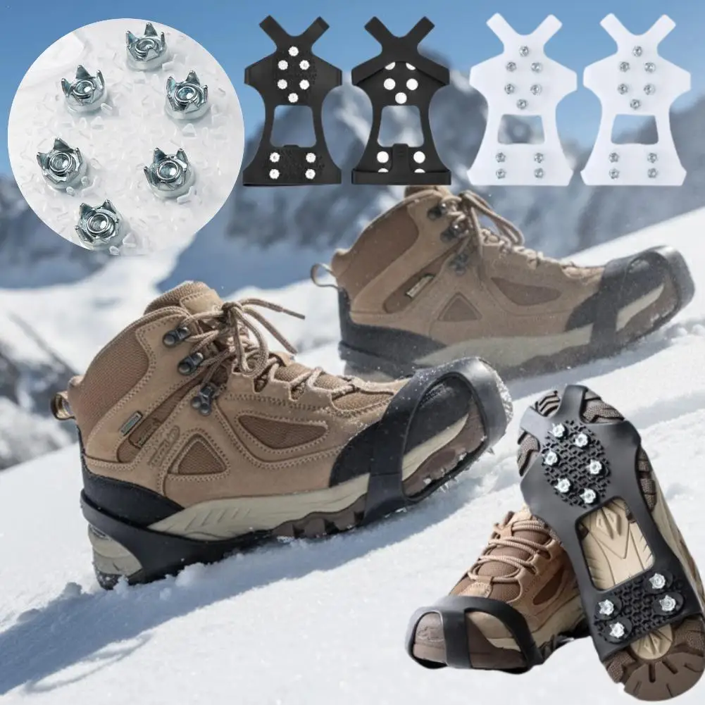 10 tachuelas nieve garra de hielo antideslizante nieve termo plástico elastómero zapatos de escalada picos empuñaduras antideslizantes cubierta de zapatos equipo de esquí