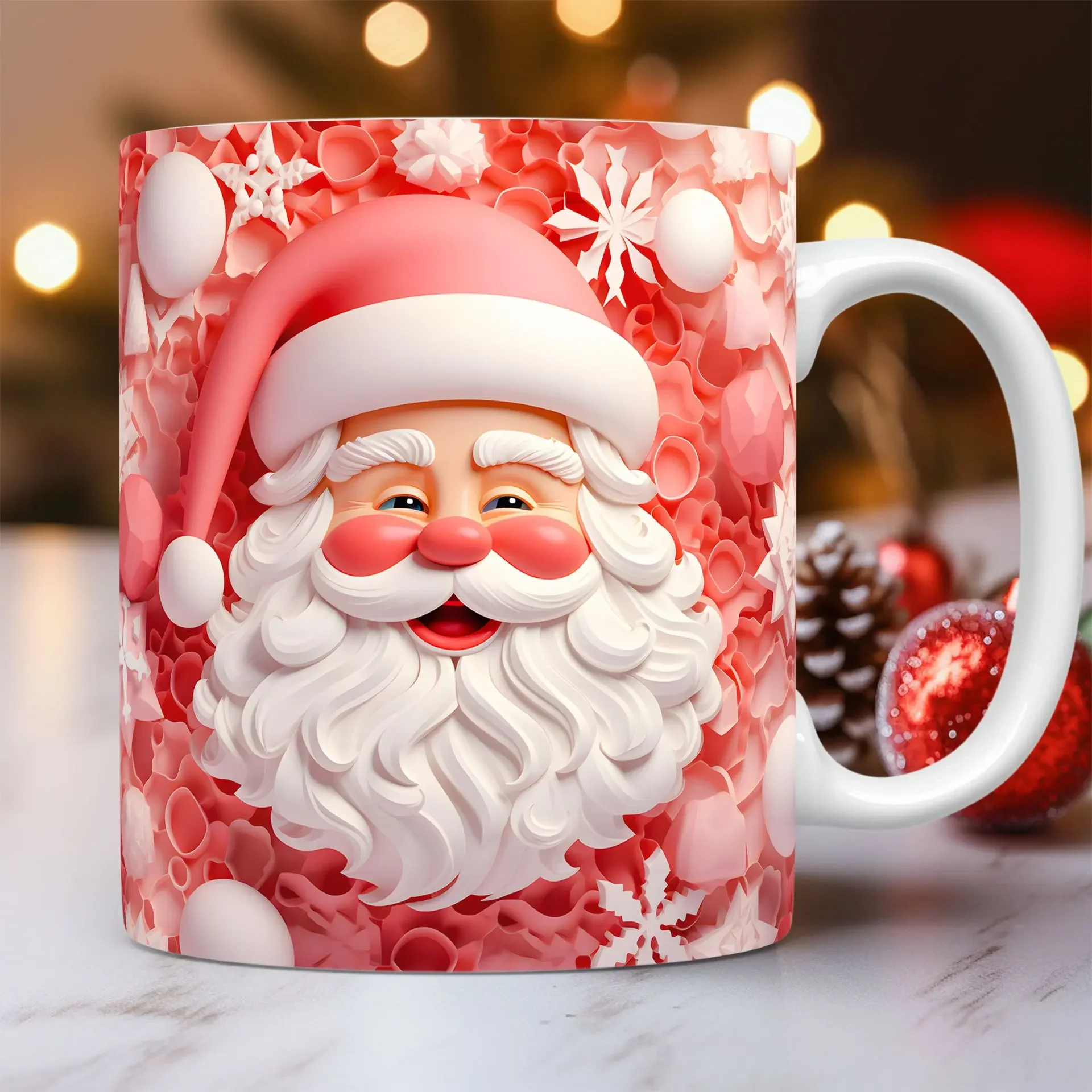 

3D Santa Claus pattern ceramic cup For Coffee Milk Tea Lovers，Christmas Gift ，Ceramic Cup With Flat Painted Snowman Coffee Mug