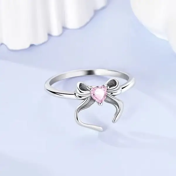 

New Original 925 Sterling Silver Bow Girl Heart Ring For Women Fit Wedding Party Jewelry Gift