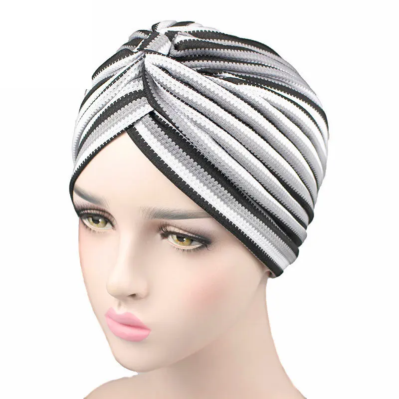 Women Knitted Striped Turban High Quality Breathable Turban Hat Headband Headwear For Chemo Hijab Hair Accessories