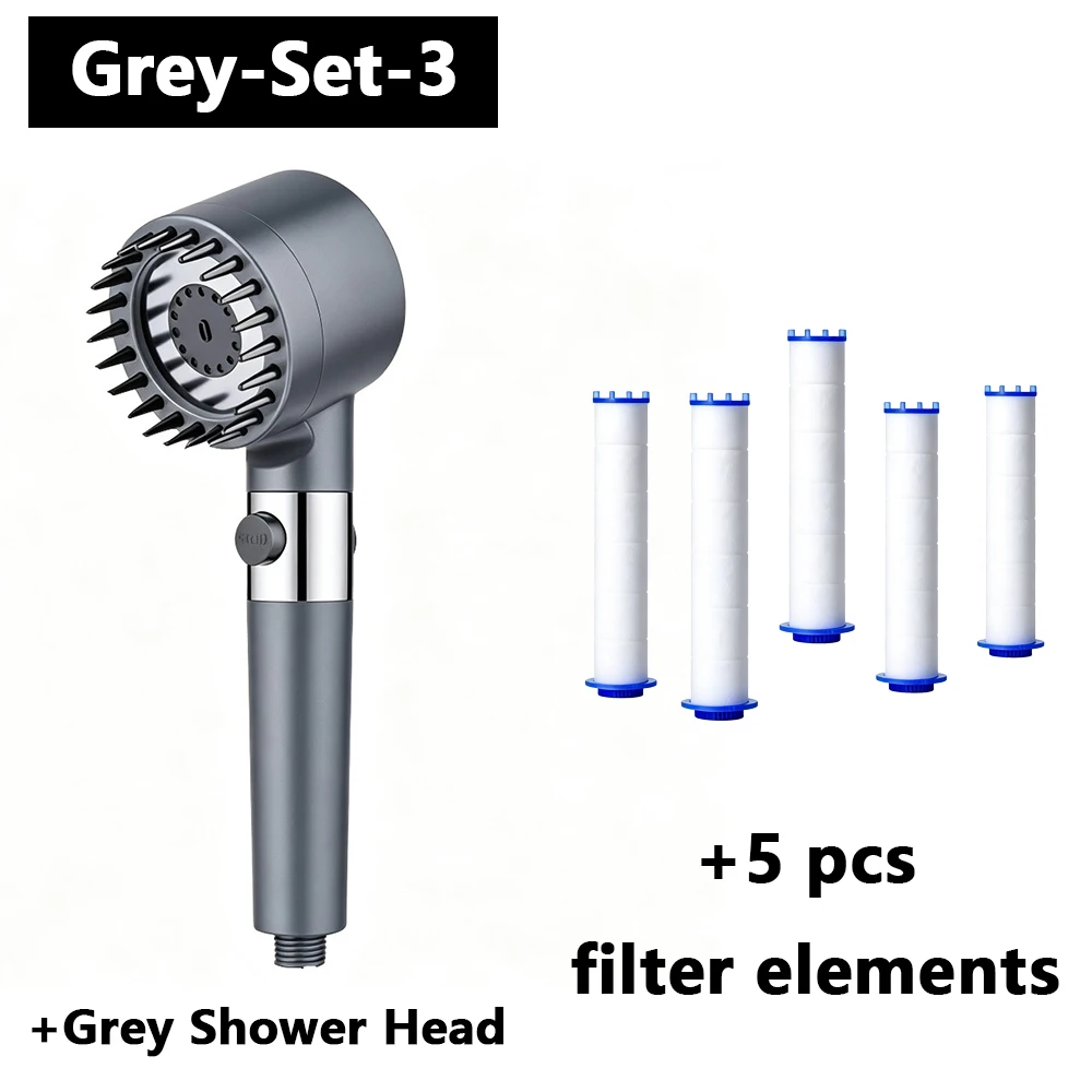 Black & Grey Wall-Mounted High-Pressure Shower Head with  Polished Finish Durable Plastic for Enhanced Water Pressure