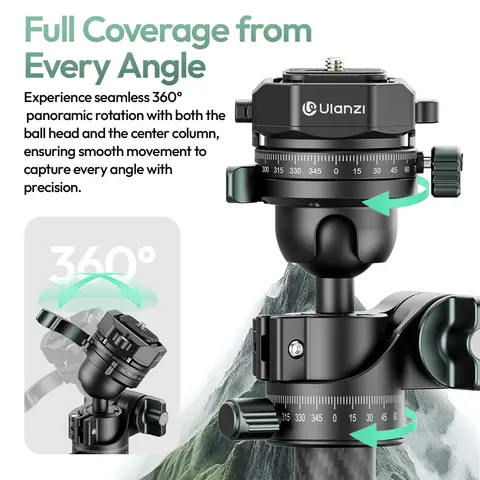 ​ Treppiede da viaggio Ulanzi JJ05 JJ06 GlideGo Treppiede in fibra di carbonio con colonna centrale a doppia sezione per scatti sopraelevati a basso angolo