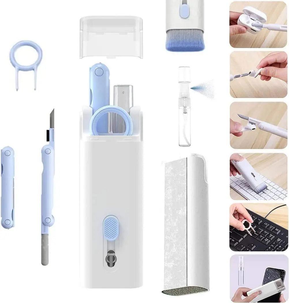 طقم تنظيف لوحة المفاتيح 7 في 1 مع منظف الشاشة وأداة إزالة الغبار لأجهزة الهاتف اللوحية AirPods