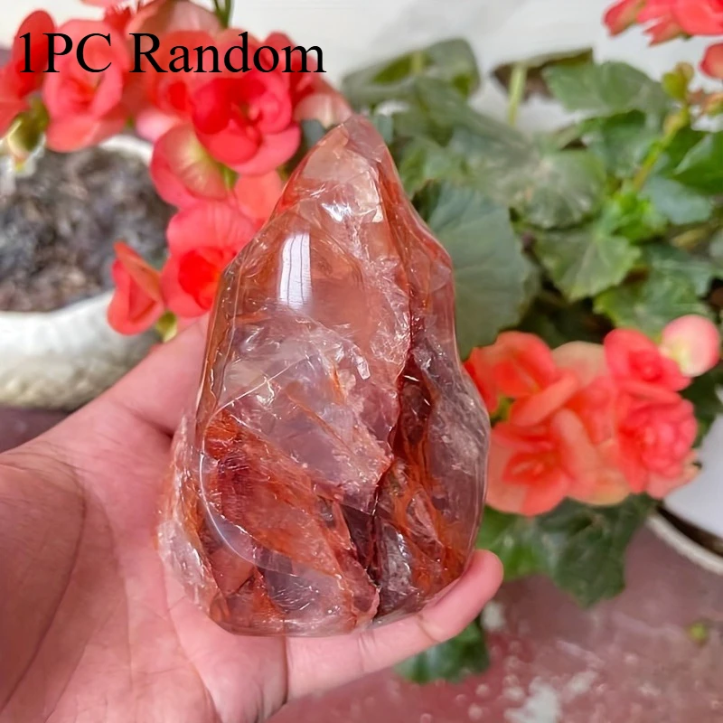 

1PC Fire Quartz Flame Crystal Torch - Bohemian Style with Vibrant Orange to Deep Red Gradient, Polished Home Decor and gifts