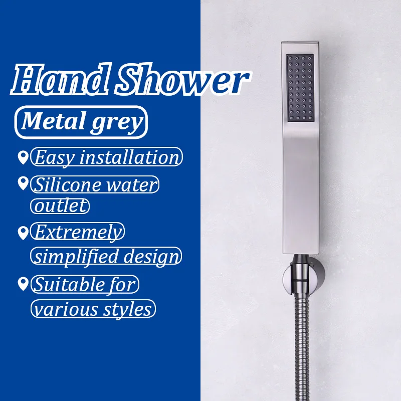 Bend Hand Shower Set SUS304 High Quality 44Hole Silicone Water Outlet Bathroom G1/2 Thread Metal Grey