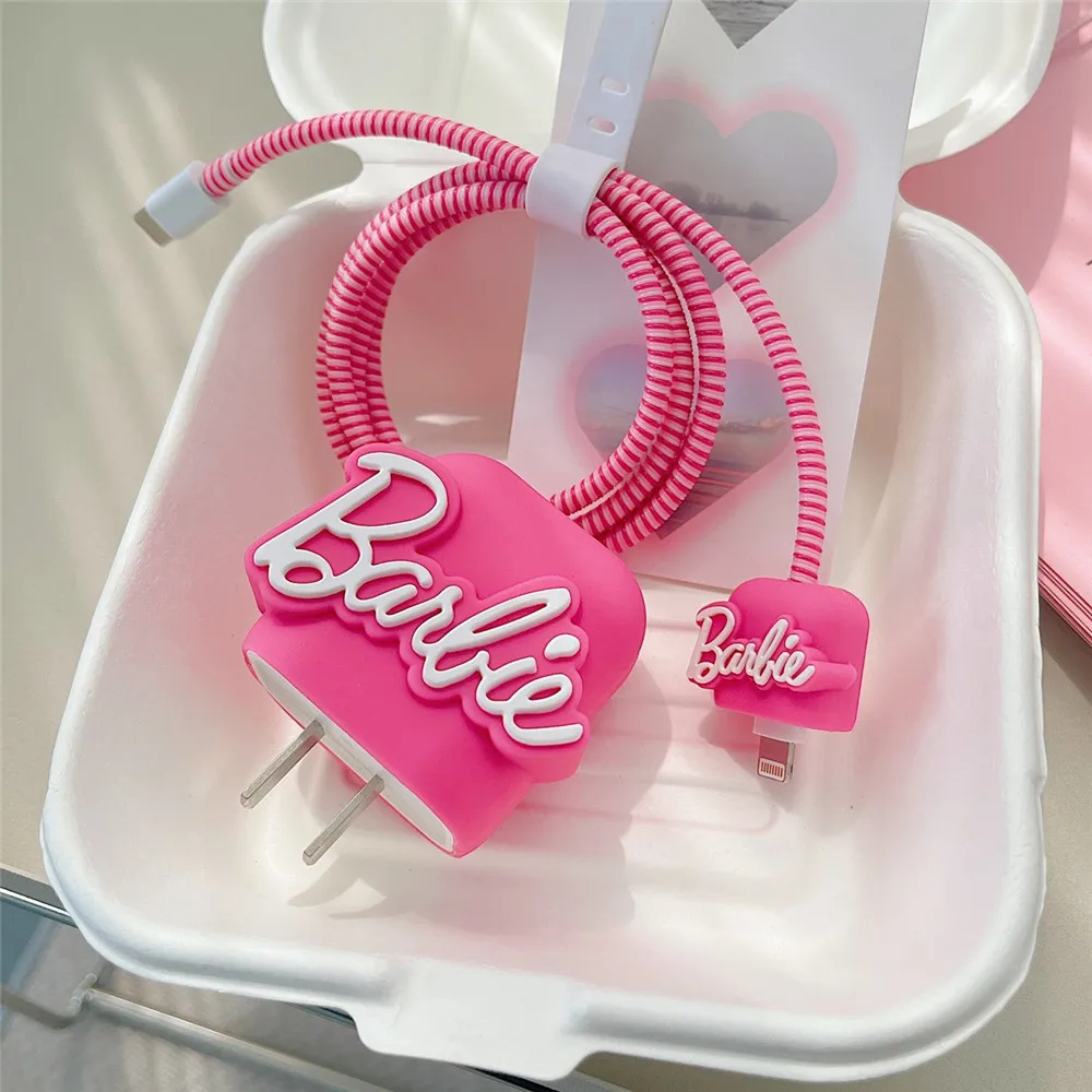 Miniso Barbie-Juego de protectores de Cable Kawaii para iPhone/iPad, funda de cargador, gestión de cables de teléfono, organizadores de cables,