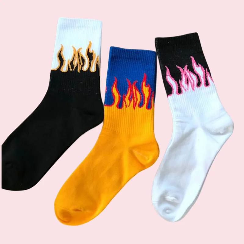 Red Flame Street Skateboard Socks Casual Fashion Hip Hop Socks Teenager Student Skateboard Boy Sok