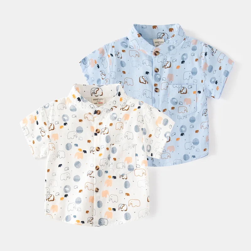 

Boy's Short-Sleeved Shirt Wholesale Children's Summer Clothing Baby Leisure Full Printed Shirt Children's Summer Clothing One Pi