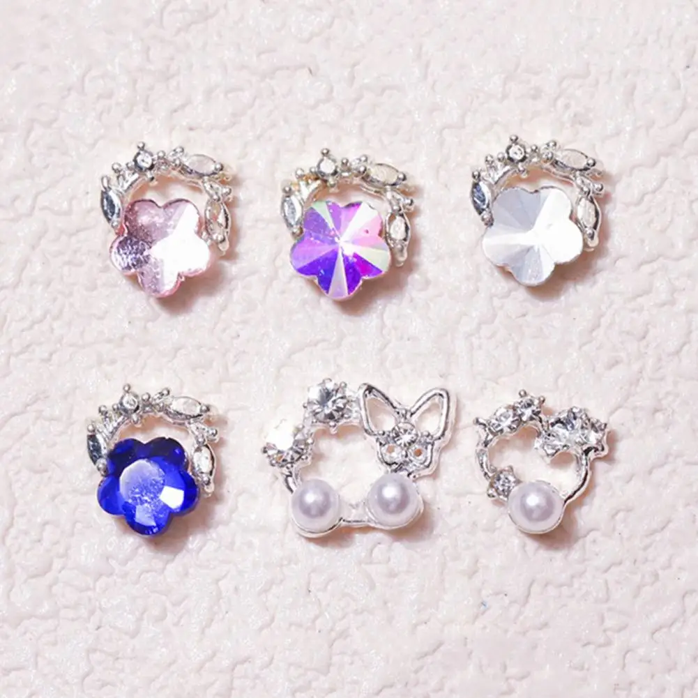 Nail Art Accessories Exquisite Metal Wreath Nail Art 10pcs Rhinestone Faux Pearl Flower Rings for Beautiful Nails for Artificial