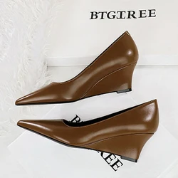BIGTREE Spring Fashion Pointed Toe Pumps Woman Wedges Heels Elegant Ladies Shoes Zapatillas De Mujer