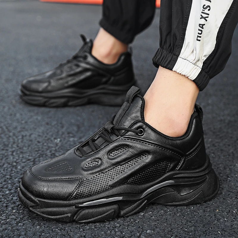 2024 uomo giappone Karajuku stile coreano moda Streetwear piattaforma spessa Casual scarpe in pelle nera scarpe da ginnastica stringate maschili