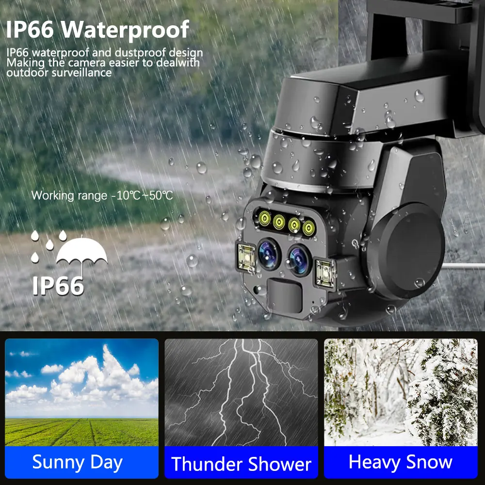 

HKIXDISTE Беспроводная камера безопасности с автоматическим отслеживанием, двойной объектив, 10-кратный PTZ-зум, наружное видеонаблюдение, Wi-Fi, видеонаблюдение, цветное ночное видение