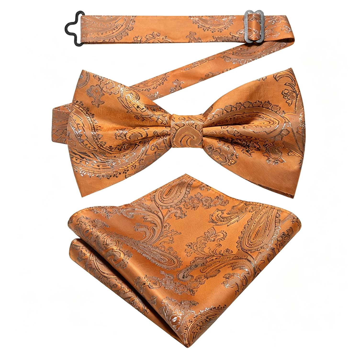 Luxuriöses Paisley-Muster Seidenfliege und passendes Einstecktuch-Set für Herren – Elegantes formelles Accessoire für Hochzeiten und Galas – Detail 6
