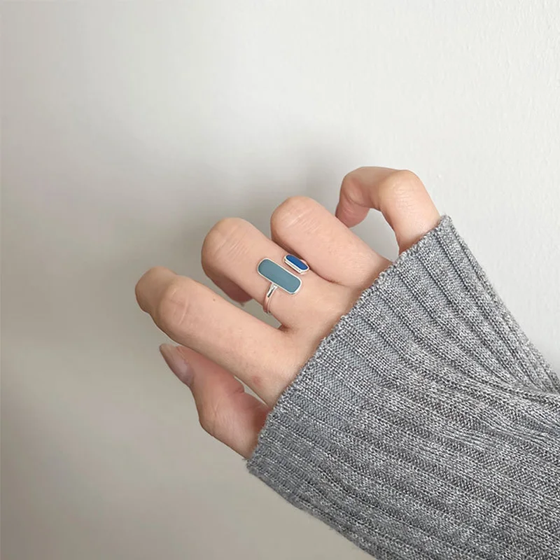 Foxanry Silver Color Rectangle Geometric Cuff Rings For Women Couples Minimalist Trendy Personality Classic Party Jewelry Gifts image 5