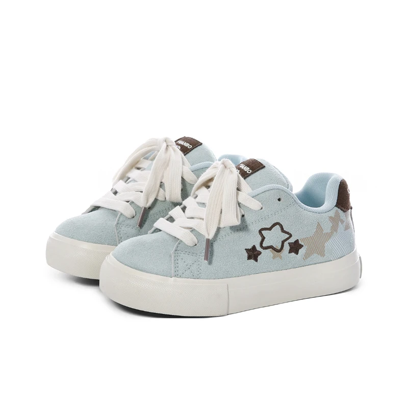 Modische, lässige, bestickte Low-Top-Boardschuhe für Damen mit rundem Kopf und einfachem Vulkanisation