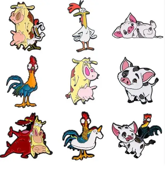 Chicken and ox brooch badge clothing backpack accessories brooch cross-border foreign trade hot selling drip oil chest badge