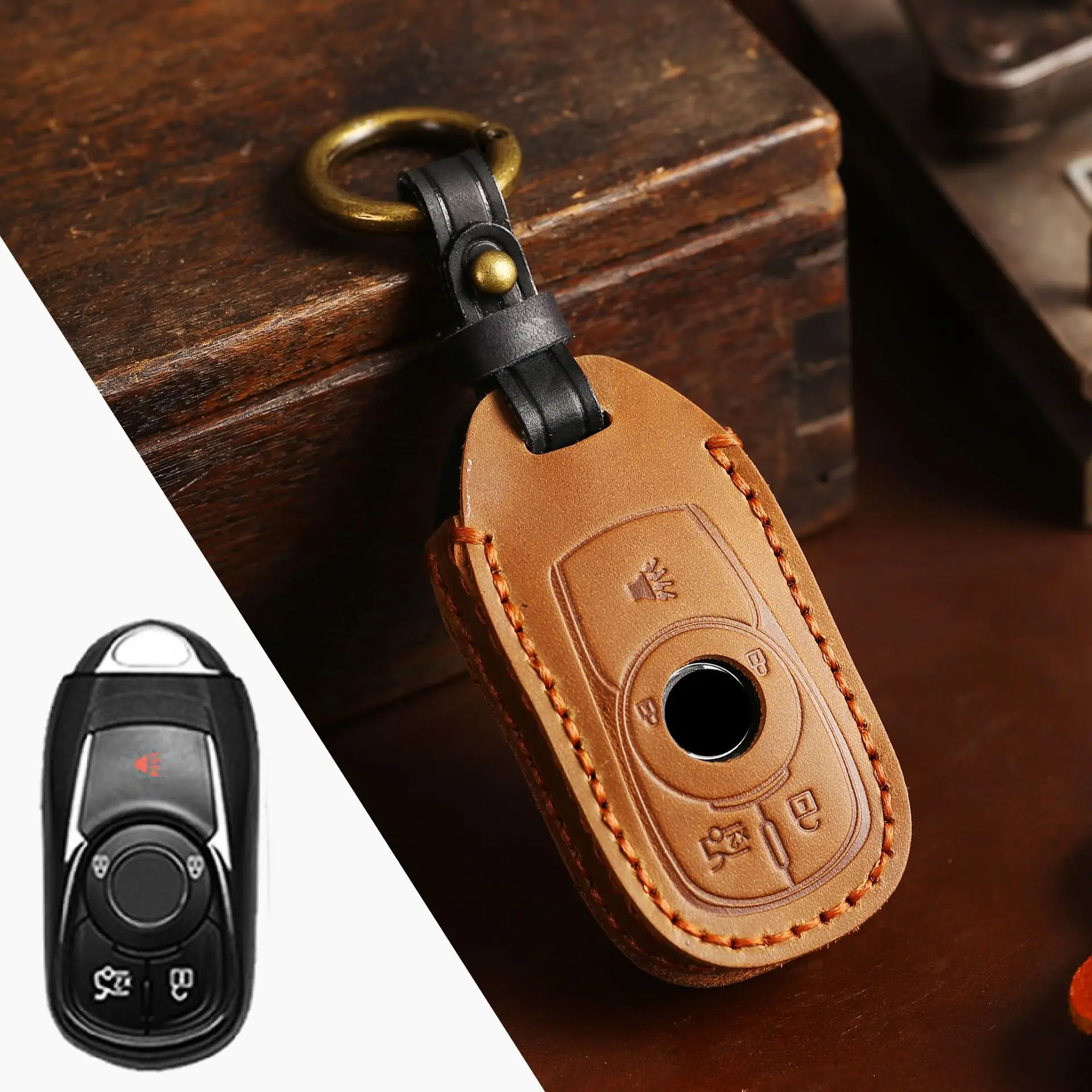 Leather Car Fob Key Cover Case for Buick Encore Envision GL8 Enclave Regal 4/5/6 Button Remote Holder Shell Keychain Accessories