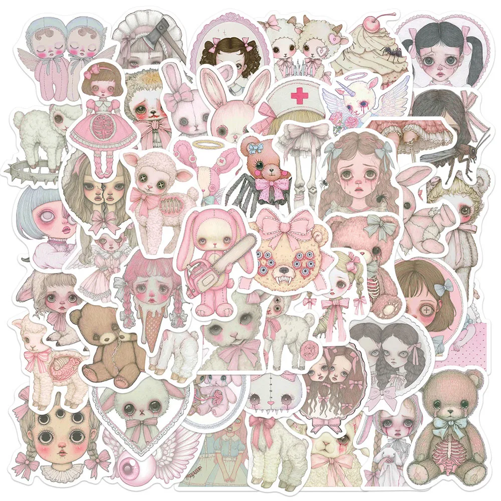 50pcs Pink Creepy Maiden StickersVintage Aesthetics for Phone Case Laptop Notebook Suitcase Skateboard DIY Aesthetic Stickers