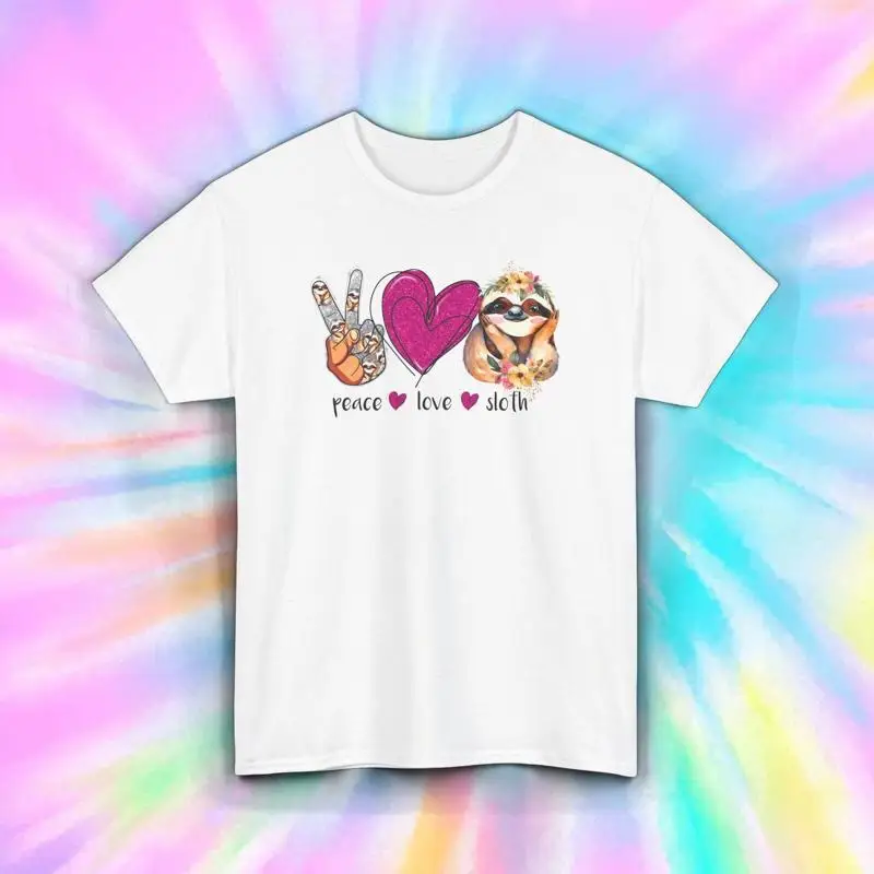 

Футболка Peace Love Sloth, милая забавная футболка с изображением животных в стиле бохо, хиппи, эстетика, S 5XL