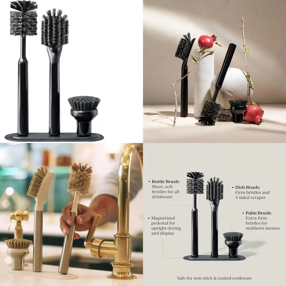 

Набор вертикальных магнитных щеток из нержавеющей стали со сменными насадками, цвет оникс/черный