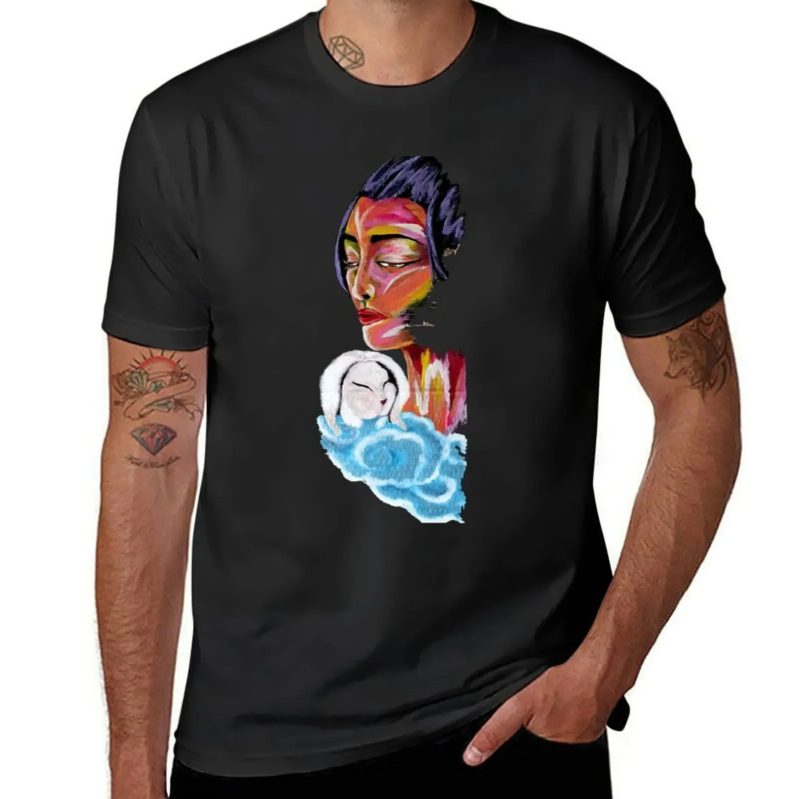 Chang'e: Mythology Inspired Expressionist Portrait T-Shirt anime stuff cheap stuff plus size men clothing