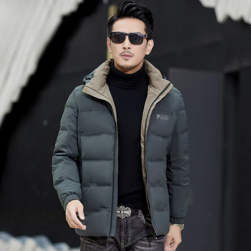 

High Quality Men Down Jacket Winter Trendy Male Casual Hooded Short Outwear Thickened Warm Solid Color White Duck Down Outcoat