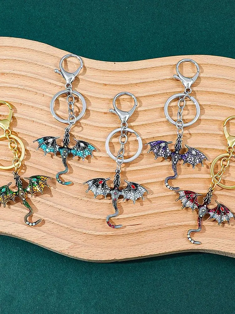 Fantasy Vierter Flügel Drache Metall Schlüsselanhänger Vintage Gothic Paar Schlüsselanhänger Drachen Zubehör Anhänger für Frauen Männer