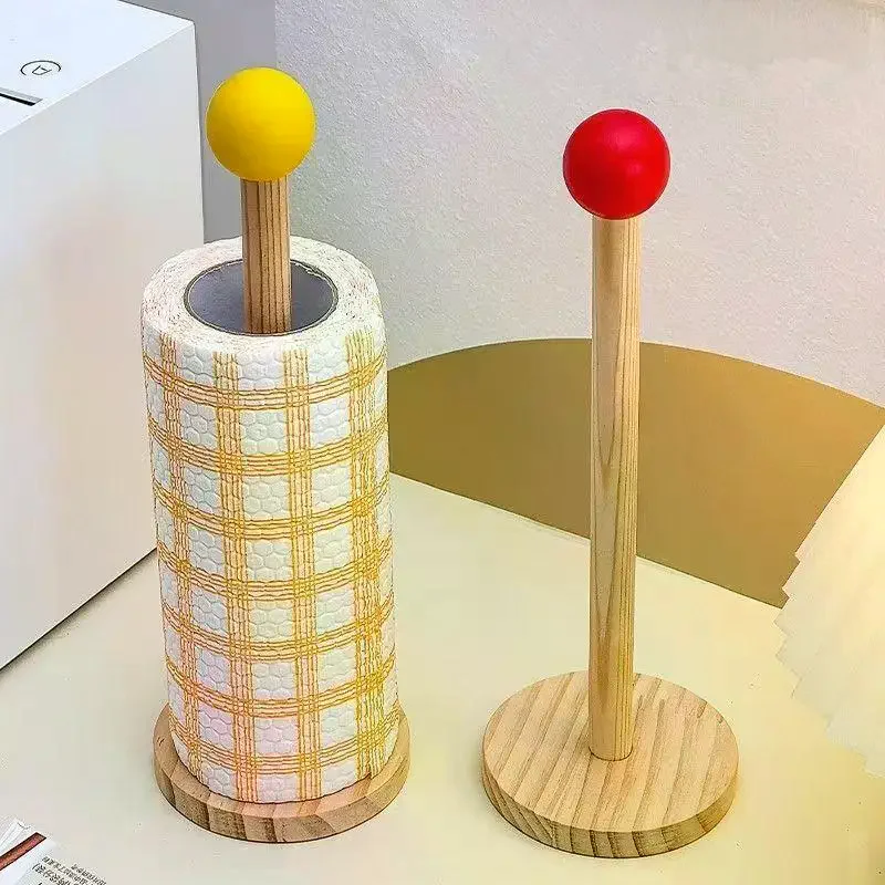 Wood Toilet Paper Holder No Drill Kitchen Storage Tissue Hanger Bathroom Accessories AntiSlip Vertical Tissue Holder Tissue Rack