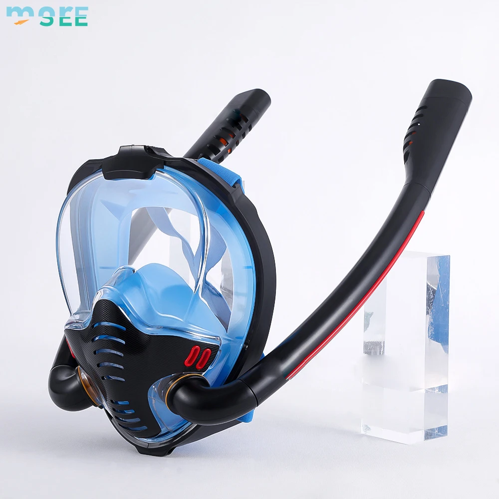 SeeMore Double Breathing tube Anti-Leak Anti-Fog Full Face Snorkel Mask Panoramic View Snorkeling Mask For Adults Kids