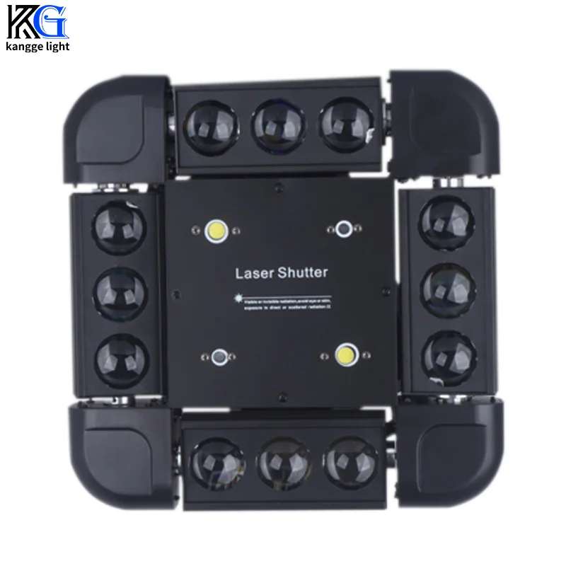 New 12Pcs RGB Spider Laser Light Led Beam Disco Projector Stage Light 3In1 Strobe Moving Head Light DMX Control For Bar Party