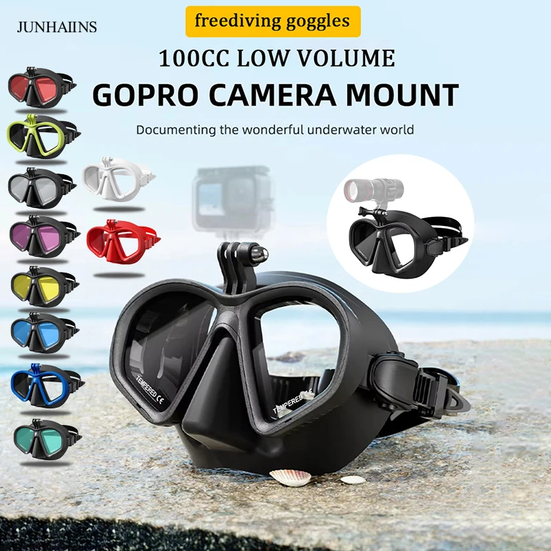 New 100cc Low Volume Scuba Diving Masks Freediving Accessories Anti Fog Diving Goggles Gear with Diving Light Mount Camera Mount