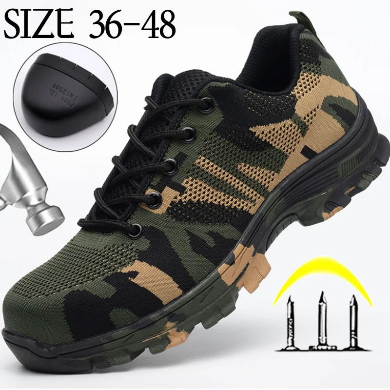 

Anti-Puncture Men Safety Shoes Camouflage Indestructible Shoes Male Steel Toe Shoes Work Sneakers Combat Boots Safety Men Boots