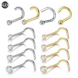 1PCS G23 Titanium Piercing Nose Stud 18G 20G L-Shape Nariz Studs With Crystal Zircon 2-3mm Nose Rings Nostril Piercing Jewelry