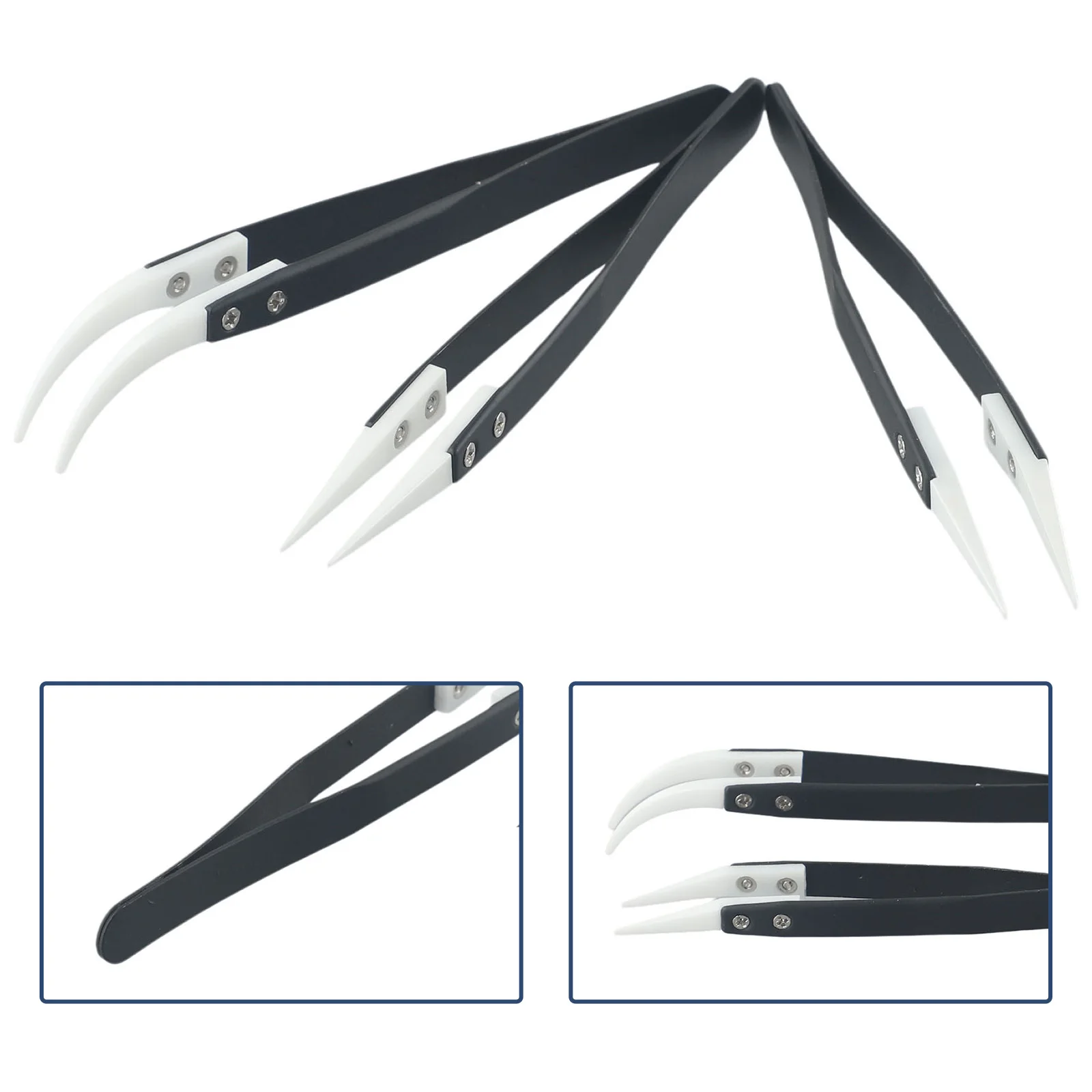 Hot Sale Reverse Tweezers Ceramic Tweezers New Practical Replacement Stainless Steel + Ceramic 135-140mm 1set Silver And Black