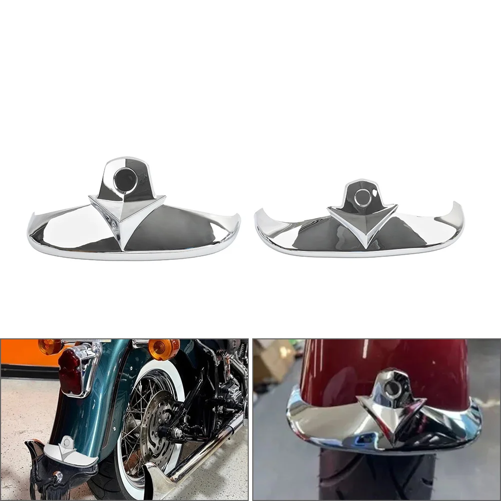 2Pcs Motorcycle Front Rear Mudguard Tip Trim Decoration Cover ABS Chrome For Harley Heritage Softail Springer FLSTS 1997-Up