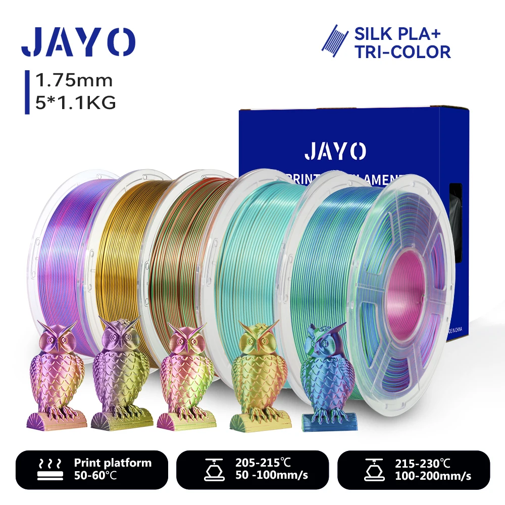 JAYO 5 Rollen 3D Zijde Pla Plus/ Dubbele Kleuren ZIJDE/Drievoudige Kleuren ZIJDE 3D Printer Filament 1.75mm Niet-toxisch als 3D-printmaterialen