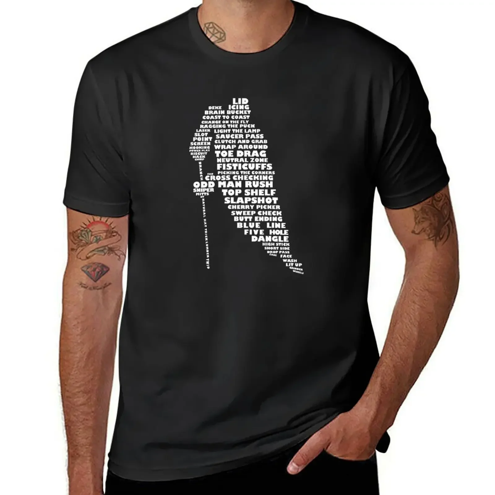 Hockey Player Terminology Calligram T-Shirt vintage man t shirt plus sizes outfits for men