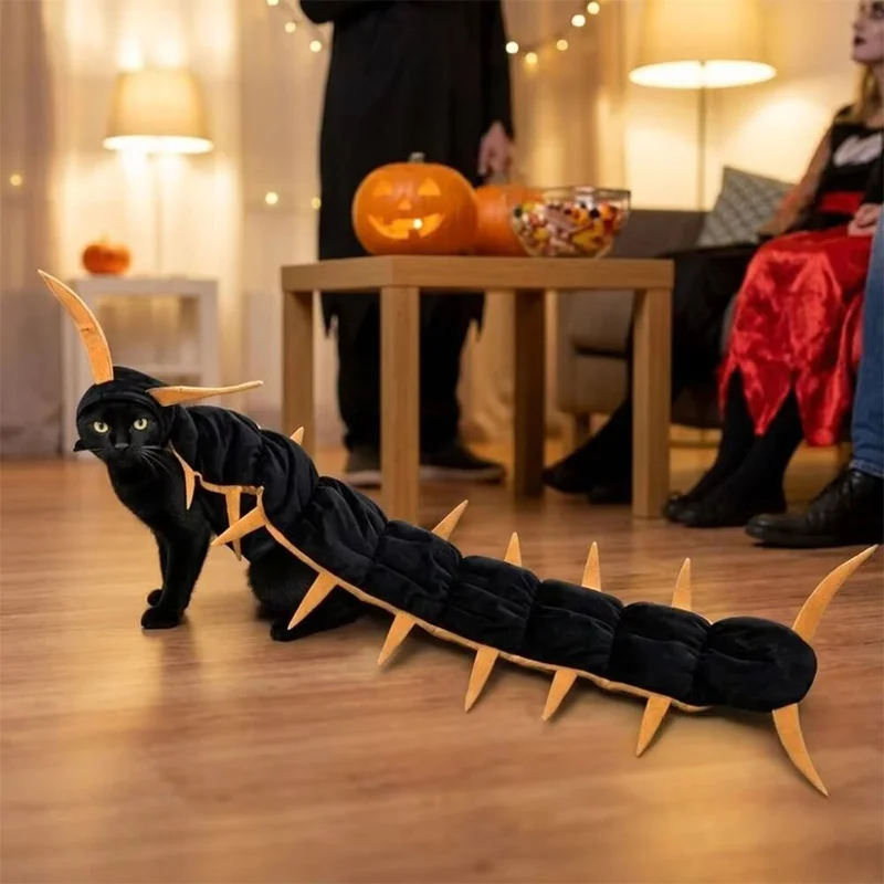 Halloween Pet Costume Centipede Plush Fluffy Long Segmented Simulated Multi-leg Clothes Creepy Pet Funny Jumpsuit Novelty Outfit