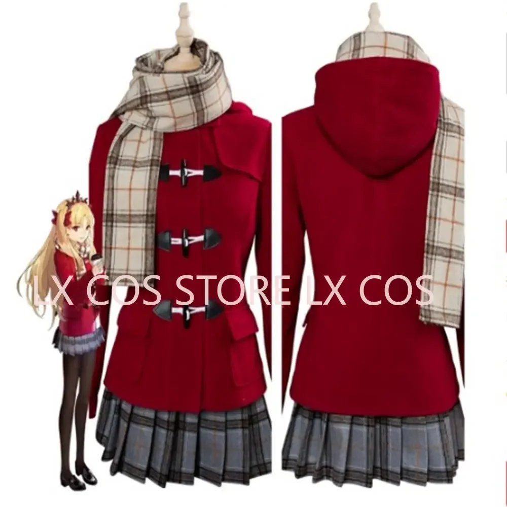 FGO Fate Cosplay Ereshkigal Cos Woman Winter daily Woolen Red Set Cosplay Costume Coat+Shirt+Skirt+Tie+Headdress+Scarf+Socks