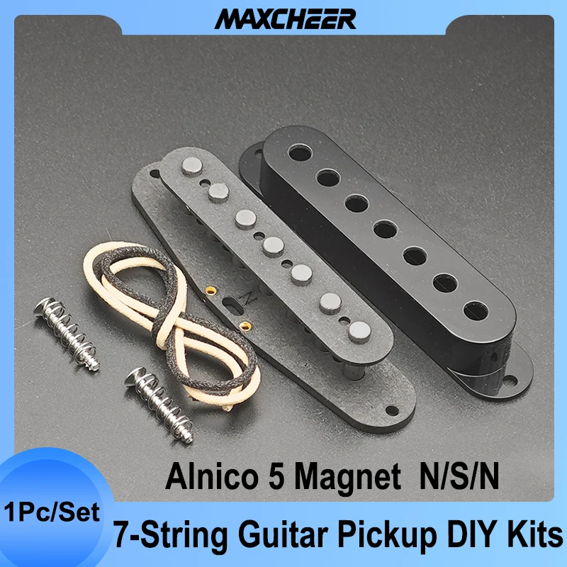 7 String Alnico 5 Single Coil Pickup DIY Kits- Fiber Bobbin/Alnico V Pole Piece/Waxed Cloth Cable Pickup Kits for ST Guitar Kits