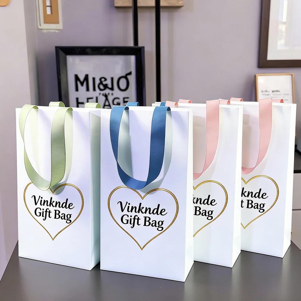 

Paper Jewelry Bag Custom Logo Luxury Clothing Shopping Paper Tote Bags Boutique Recyclable Wedding Gift Pouches With Ribbon Rope