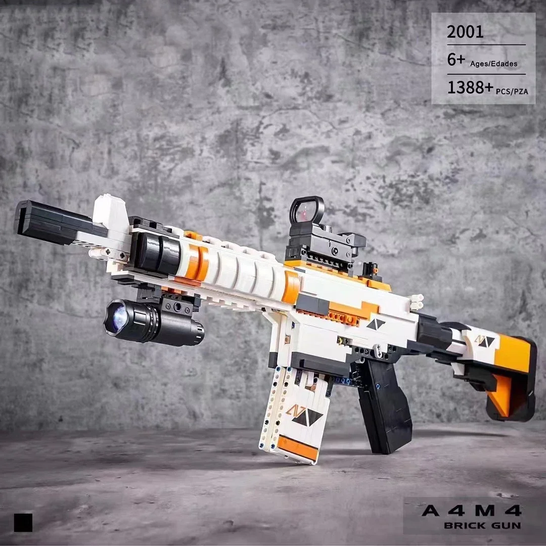 

1388PCS Creative Military M4A4 Rifle Assembled Model MOC Firearms Submachine Gun Building Blocks Toys Gift for Adults Kids