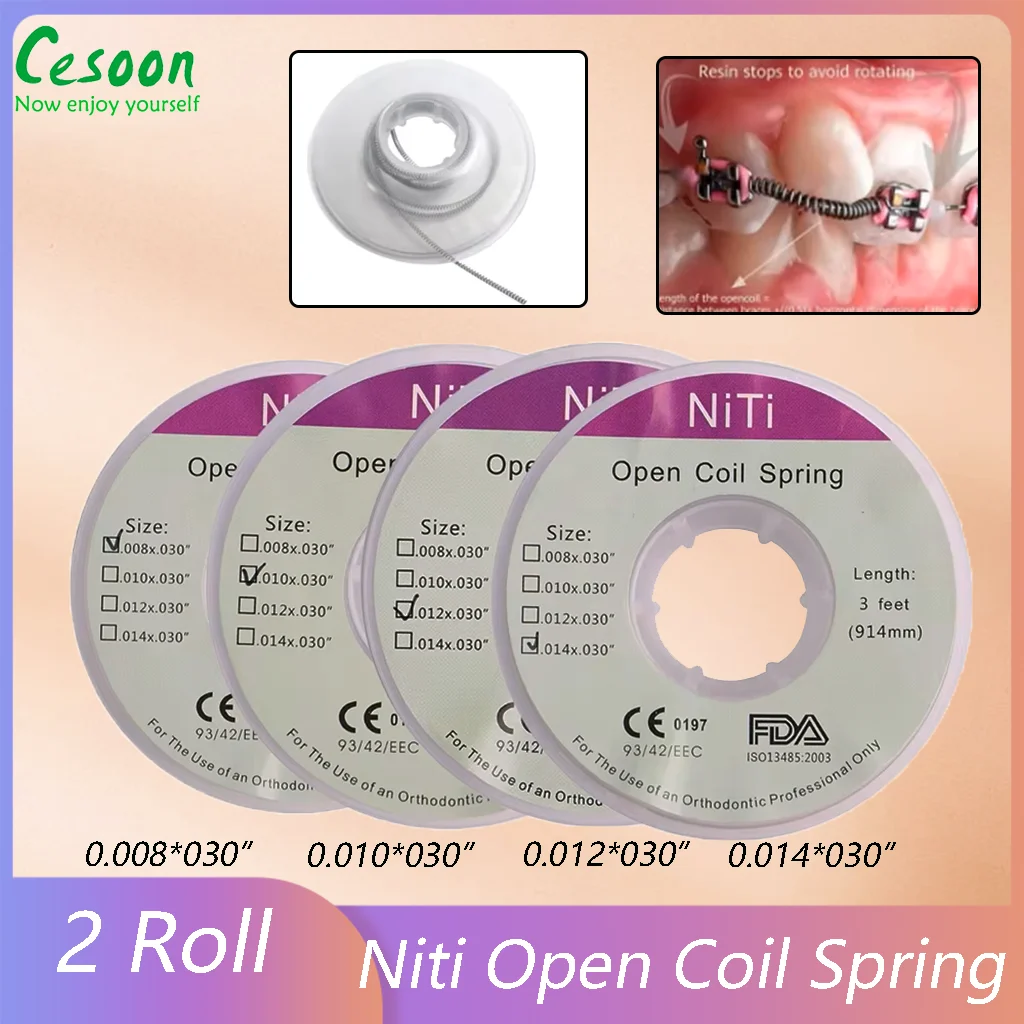 치과 교정용 Niti 오픈 코일 용수철, 직경 0.008, 0.010, 0.012, 0.014, 914mm(3 피트), 아치와이어, 2 롤