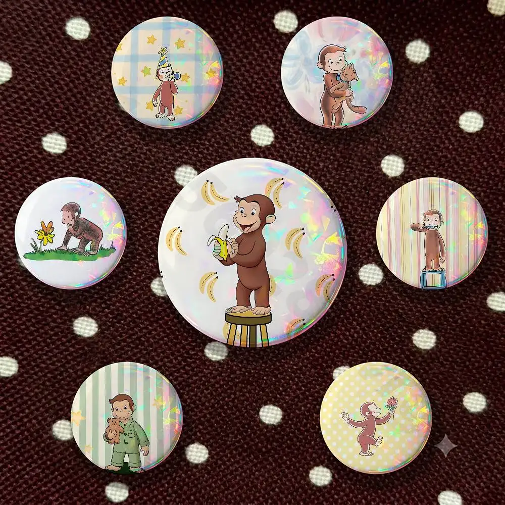 zoo Curious cute George Tinplate Enamel Pins Creativity Printed Pictures Text Metal Lapel Badges Brooches