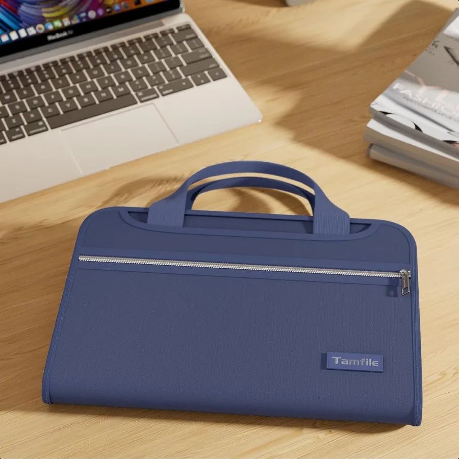 منظم ملفات الأكورديون المقاوم للحريق مع مقبض 13 جيبًا مجلد ملفات قابل للتوسيع مع مجلد ملفات بسحاب مع جيوب متعددة