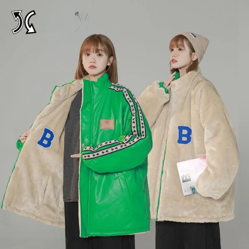 New Winter Coats for Women PU Leather Jackets Fur Lined Coat Warmth Parkas Loose Men's Jackets Free Shipping Fashion Streetwear