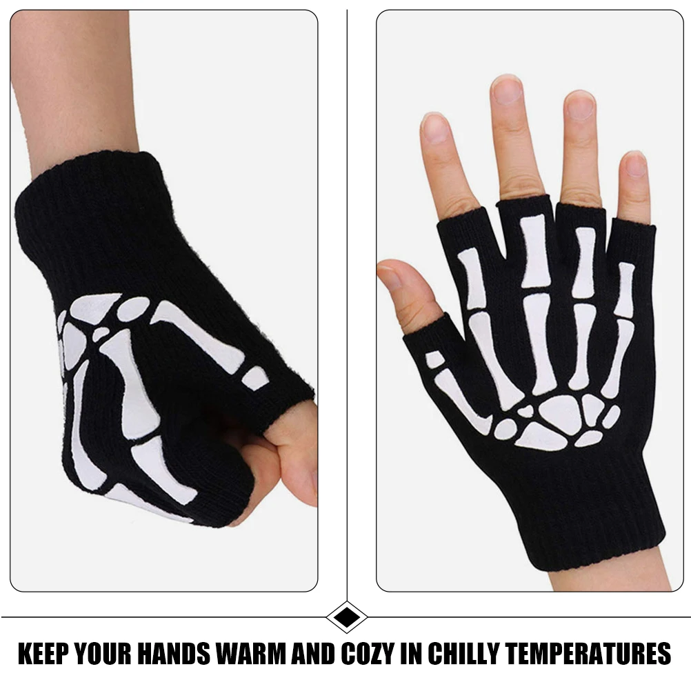 

Luminous Skull Hand Cycling Gloves Halloween Fingerless Warm Winter Cycling Gloves Men Women Size 1 Pair