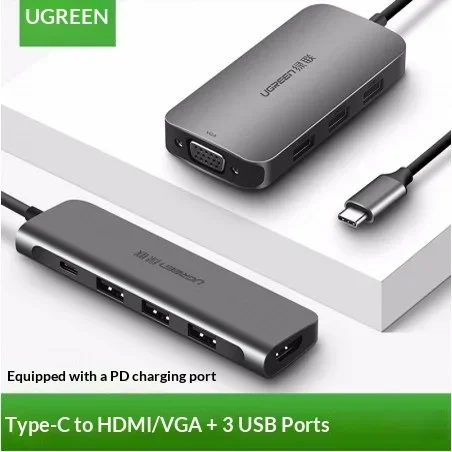 UGREEN 50319 6 in 1 USB C Hub HDMI 4K VGA 1080P 3 USB 3.0 PD Adapter for Laptop PC Monitor