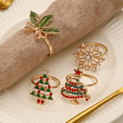 High-end Christmas Rhinestone napkin ring creative Christmas tree shape party table decoration towel buckle holiday ornaments